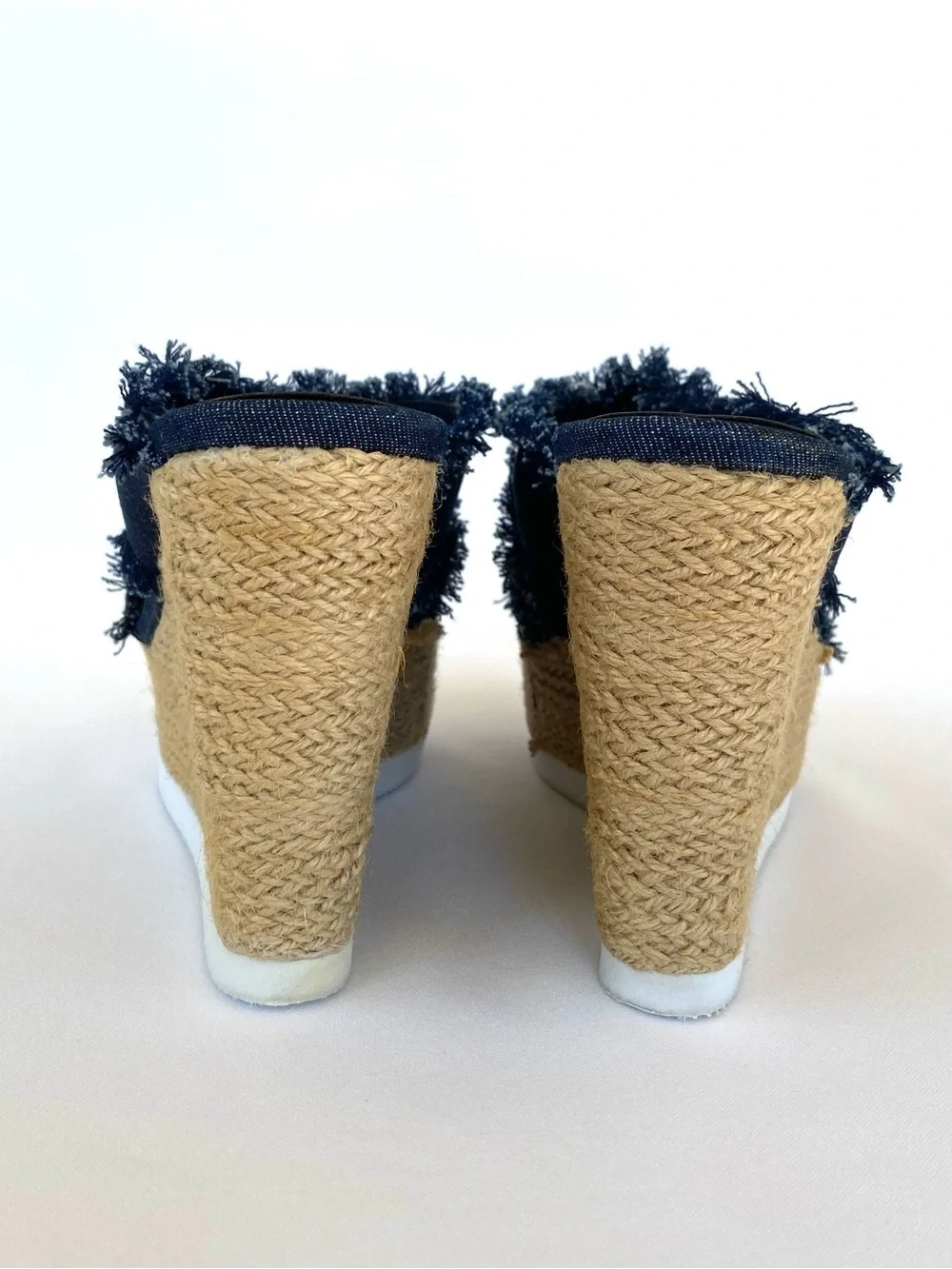 Rampage Frayed Denim Espadrille Platform Wedge Sandals Size 6.5